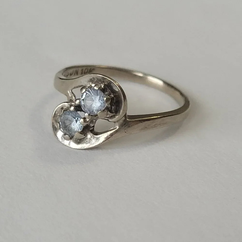 1960s Blue Topaz Ring 10k Vintage White Gold Dason December Birthstone - Picture 6 of 15
